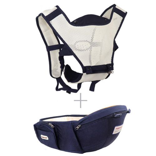  Angelbaby Baby Carrier Sling for Infants and Toddlers, 4-in-1 Portable Ergonomic Carrier packback Front and Back, Cool MESH for Summer (Navy Blue)