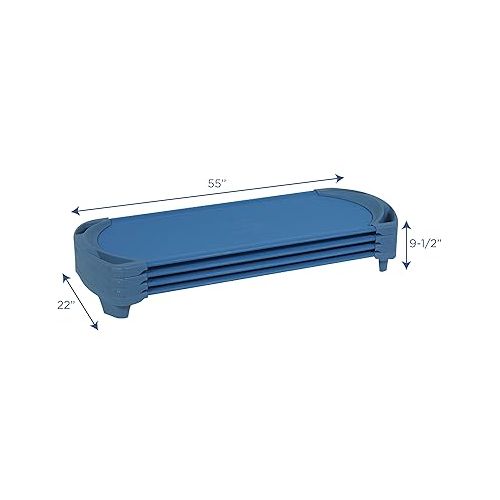  Angeles SpaceLine Nap Cots, Kids Daycare and Preschool Sleeping Cot, Standard Size, Set of 4, Ocean Blue