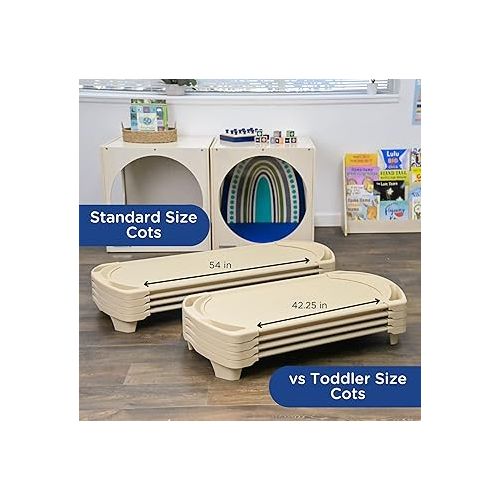  Angeles SpaceLine Nap Cots, Kids Daycare and Preschool Sleeping Cot, Standard Size, Set of 4, Sand