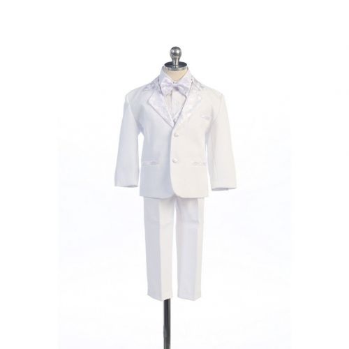  Angels Garment White 5 Piece Satin Vest Tuxedo Baptism Set Boys 3M-4T