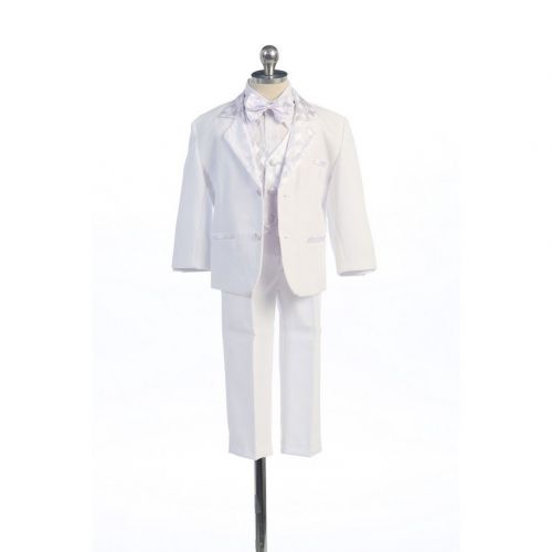  Angels Garment White 5 Piece Satin Vest Tuxedo Baptism Set Boys 3M-4T