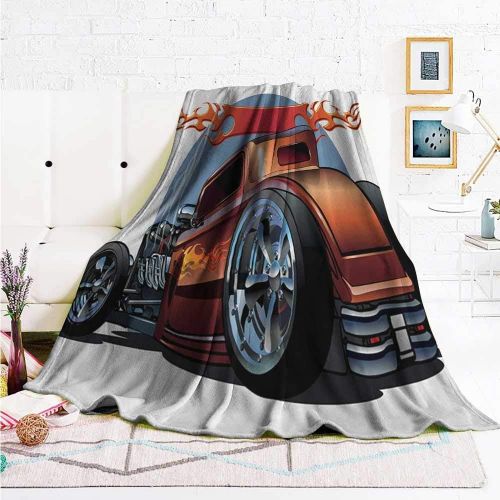  Angoueleven RenteriaDecor Cars,Plush Throw Blanket Cartoon Hot Rod Antique Customized Classical American Engine Nostalgia Revival All Season Blanket 60x50