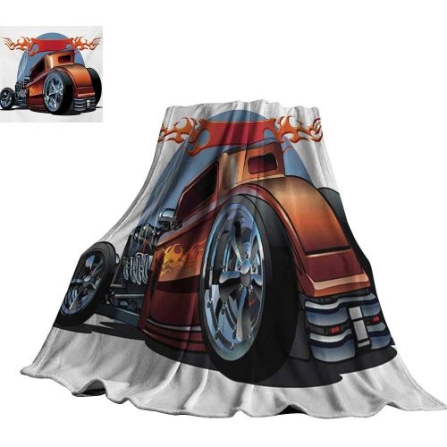  Angoueleven RenteriaDecor Cars,Plush Throw Blanket Cartoon Hot Rod Antique Customized Classical American Engine Nostalgia Revival All Season Blanket 60x50