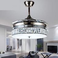 Angry peach Crystal Ceiling Fan Light Retractable 4-Blade Remote Control 36 Inch LED Luxury Silent Invisible Ceiling Fan Chandelier Lighting Silver