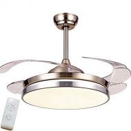 Angry peach Dimmable Ceiling Fans with Lights Retractable 4-Blade Remote Control 42 Inch Indoor LED Polished Chrome Fan Ceiling Chandelier Lighting