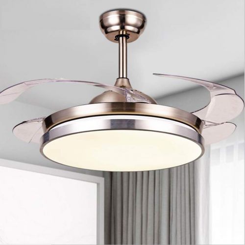  Angry peach Dimmable Ceiling Fans with Lights Retractable 4-Blade Remote Control 42 Inch Indoor LED Polished Chrome Fan Ceiling Chandelier Lighting