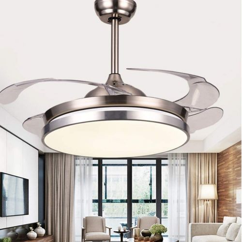  Angry peach Dimmable Ceiling Fans with Lights Retractable 4-Blade Remote Control 42 Inch Indoor LED Polished Chrome Fan Ceiling Chandelier Lighting