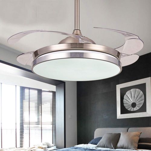  Angry peach Dimmable Ceiling Fans with Lights Retractable 4-Blade Remote Control 42 Inch Indoor LED Polished Chrome Fan Ceiling Chandelier Lighting