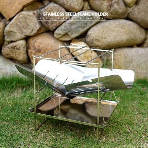  angwang Stove Rack,Portable Lightweight Folding Camping Stove Fire Frame Stand Wood Burning Grill Stainless Steel Rack for Outdoor BBQ Cooking Picnic Hunting Silver