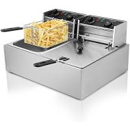 Anhon Friteuse Commercial Elektro-Fritteuse Tief Fat Chip Fritteuse - 10L + 10L 5000W (20L)