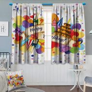 Anhounine Birthday,Blackout Curtain,Colorful Pretty Triangular Party Flags on The Ropes Swirls and Stars Kids Design,Decorative Curtains for Living Room,Multicolor,W63 x L72 inch