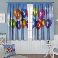 Anhounine Birthday,Blackout Curtain,Colored Celebration Balloons with Letters in The Clear Sky White Clouds Happiness,Waterproof Window Curtain,Multicolor,W72 x L108 inch