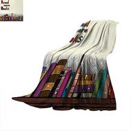 Anhuthree Book Super Soft Lightweight Blanket Read More Books Quote Printed on Sketch Background with Colorful Books on a Shelf Summer Quilt Comforter 60x50 Multicolor