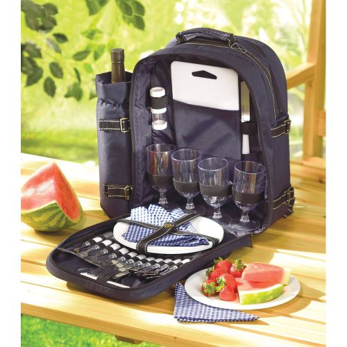  Anihoslen Deluxe 30pc Picnic Set Service For 4 Insulated Backpack Gourmet Basket Hiking -by# great_bargains1, #UGEIO49400835748323