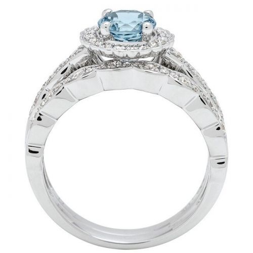  Anika and August 14k White Gold Aquamarine and 38ct TDW Diamond Bridal set Ring (G-H, I1-I2) by Anika and August