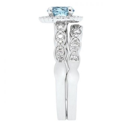  Anika and August 14k White Gold Aquamarine and 38ct TDW Diamond Bridal set Ring (G-H, I1-I2) by Anika and August