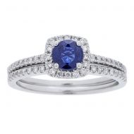 Anika and August 14k White Gold Sapphire and 38ct TDW Diamond Bridal Set (G-H, I1-I2) by Anika and August