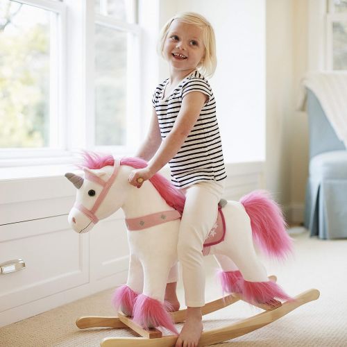  [아마존베스트]Animal Adventure | Real Wood Ride-On Plush Rocker | White and Pink Unicorn | Perfect for Ages 3+
