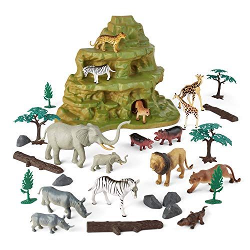  Animal Zone Safari Figure Mountain Playset, for Ages 3-6, 30 Pieces