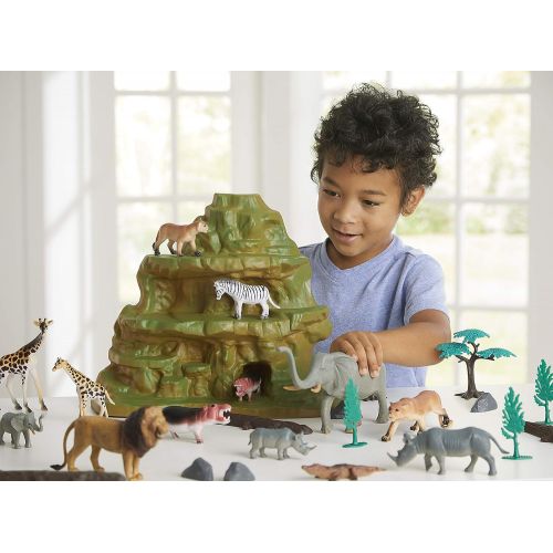  Animal Zone Safari Figure Mountain Playset, for Ages 3-6, 30 Pieces