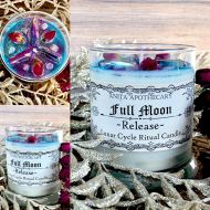 AnitaApothecaryShop Full Moon~Release~Lunar Ritual Candle~Crystal Grid Moon Magick Candle Magick Apothecary Witchcraft Witch candle aura crystal cluster pagan