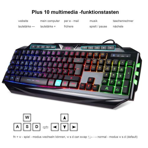  [아마존 핫딜]  [아마존핫딜]Anivia Gaming Tastatur mit Maus (DE Layout) 7 Tasten Gaming Maus mit 7 LEDs als Beleuchtung (600/800/1200/1600/2400 / 3200 DPI Einstellbar) Rainbow Hintergrundbeleuchtung Gaming Keyboard