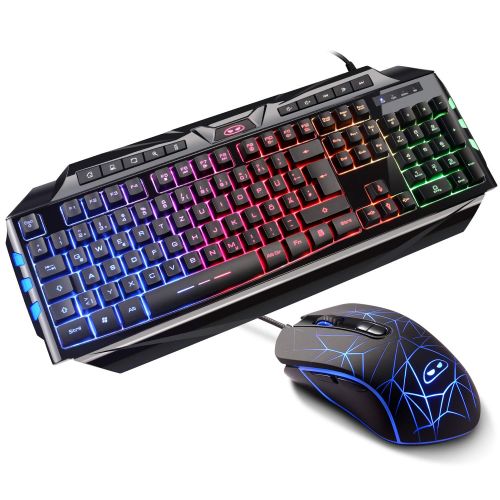  [아마존 핫딜]  [아마존핫딜]Anivia Gaming Tastatur mit Maus (DE Layout) 7 Tasten Gaming Maus mit 7 LEDs als Beleuchtung (600/800/1200/1600/2400 / 3200 DPI Einstellbar) Rainbow Hintergrundbeleuchtung Gaming Keyboard