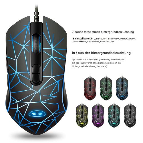  [아마존 핫딜]  [아마존핫딜]Anivia Gaming Tastatur mit Maus (DE Layout) 7 Tasten Gaming Maus mit 7 LEDs als Beleuchtung (600/800/1200/1600/2400 / 3200 DPI Einstellbar) Rainbow Hintergrundbeleuchtung Gaming Keyboard