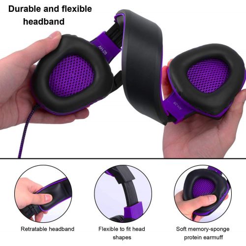  Anivia Gaming Headset Bass Surround Sound Stereo PS4 Headset with Flexible Microphone Volume Control Noise Canceling Mic Over-Ear Headphones Compatible for PS4 Xbox one Laptop PC Mac Purp