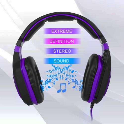  Anivia Gaming Headset Bass Surround Sound Stereo PS4 Headset with Flexible Microphone Volume Control Noise Canceling Mic Over-Ear Headphones Compatible for PS4 Xbox one Laptop PC Mac Purp