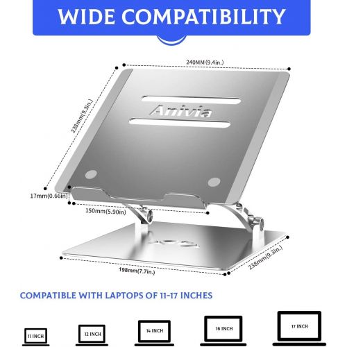  Adjustable Laptop Stand, Anivia Foldable Ergonomic Aluminum Computer Stand Holder with Heat-Vent, Laptop Riser Compatible with MacBook Air Pro, HP, Dell,Lenovo, All Notebook 10-17