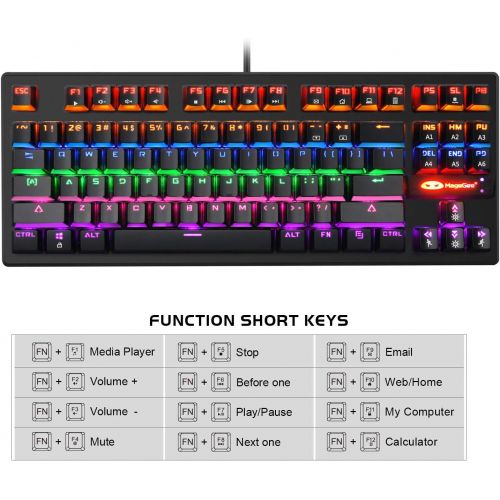  Mechanical Gaming Keyboard 87 Keys Small Compact Multicolour Backlit -Anivia MK1 Wired USB Gaming Keyboard with Blue Switches, Metal Construction, Water Resistant for Windows MAC L