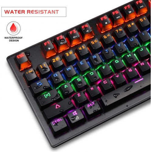  Mechanical Gaming Keyboard 87 Keys Small Compact Multicolour Backlit -Anivia MK1 Wired USB Gaming Keyboard with Blue Switches, Metal Construction, Water Resistant for Windows MAC L