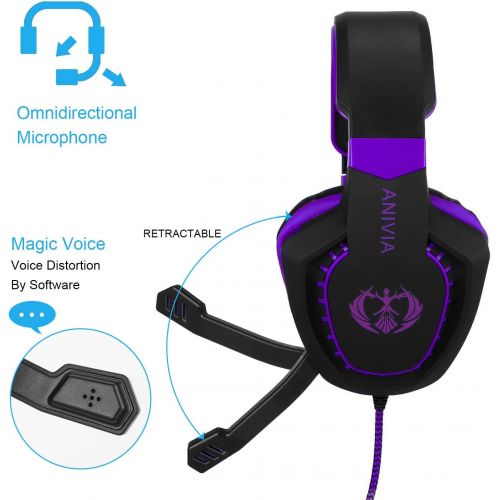  [아마존베스트]Anivia Gaming Headset Bass Surround Sound Stereo PS4 Headset with Flexible Microphone Volume Control Noise Canceling Mic Over-Ear Headphones Compatible for PS4 Xbox one Laptop PC Mac Purp