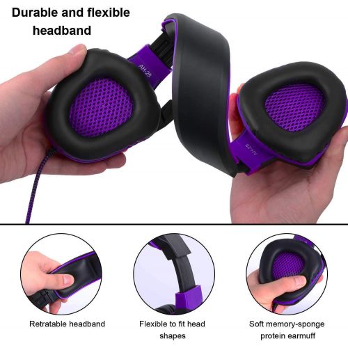  [아마존베스트]Anivia Gaming Headset Bass Surround Sound Stereo PS4 Headset with Flexible Microphone Volume Control Noise Canceling Mic Over-Ear Headphones Compatible for PS4 Xbox one Laptop PC Mac Purp