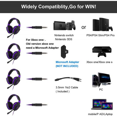  [아마존베스트]Anivia Gaming Headset Bass Surround Sound Stereo PS4 Headset with Flexible Microphone Volume Control Noise Canceling Mic Over-Ear Headphones Compatible for PS4 Xbox one Laptop PC Mac Purp