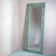Anjaneya Art Jade Green Floral Bone Inlay Floor Mirror