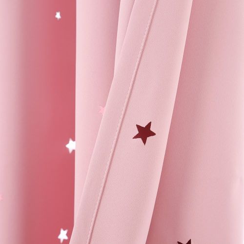  Anjee Kids Blackout Curtains for Girls Bedroom with Laser Cutting Out Stars (2 Panels), Thermal Insulated Light Blocking Window Curtains Drapes, 52 Inches Wide 63 Inches Long, Baby