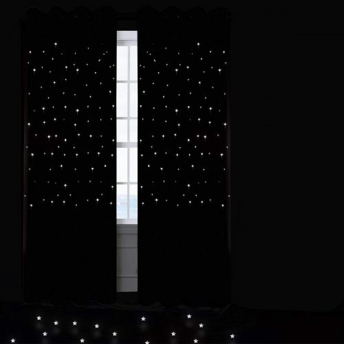  Anjee Romantic Starry Sky Space Curtains for Kids Room (2 Panels), Blackout Curtains with Punched Out Stars, Cute Window Drapes(52 x 63 inches, Royal Blue)