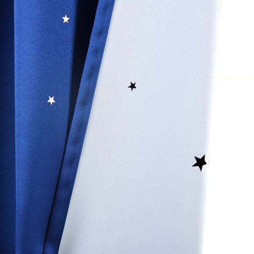  Anjee Romantic Starry Sky Space Curtains for Kids Room (2 Panels), Blackout Curtains with Punched Out Stars, Cute Window Drapes(52 x 63 inches, Royal Blue)