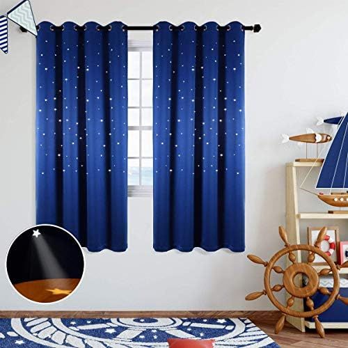  [아마존베스트]Anjee Starry Sky Blackout Curtains with Cutout Stars for Kids Room Space Themed Window Curtains Drapes for Girls Boys Bedroom Living Room Nursery Royal Blue 42 x L63 Inches