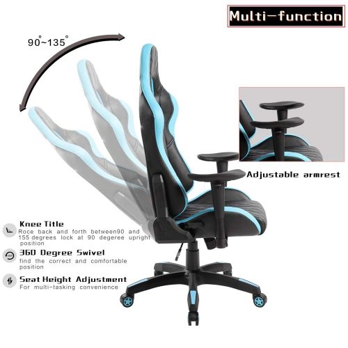  Anji Modern Furniture 7219BL-NL, Swivel PU Leather Gaming, Large Size, Racing Style High-Back Office Chair, Blue