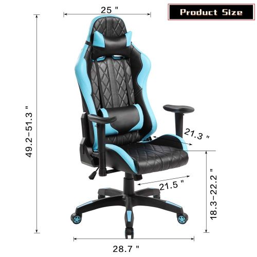  Anji Modern Furniture 7219BL-NL, Swivel PU Leather Gaming, Large Size, Racing Style High-Back Office Chair, Blue