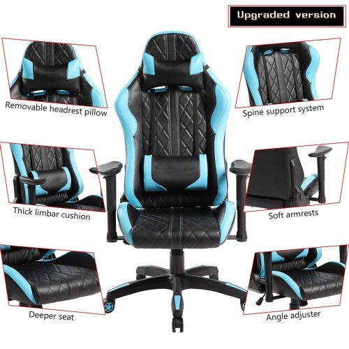  Anji Modern Furniture 7219BL-NL, Swivel PU Leather Gaming, Large Size, Racing Style High-Back Office Chair, Blue