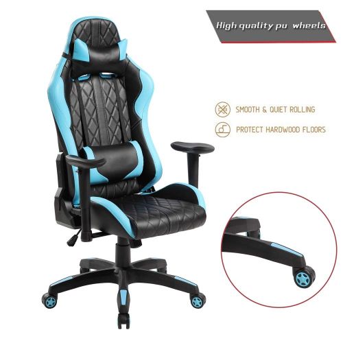  Anji Modern Furniture 7219BL-NL, Swivel PU Leather Gaming, Large Size, Racing Style High-Back Office Chair, Blue