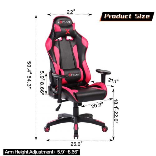  Anji Modern Furniture Gaming Chair High Back Racing Computer Executive Office Chair with Headrest and Lumbar Support PU Leather (Pink)