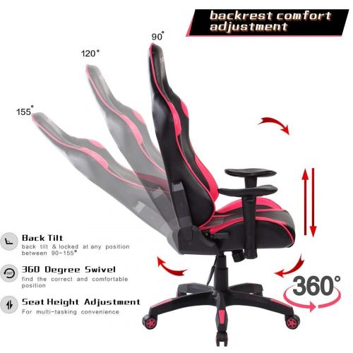  Anji Modern Furniture Gaming Chair High Back Racing Computer Executive Office Chair with Headrest and Lumbar Support PU Leather (Pink)