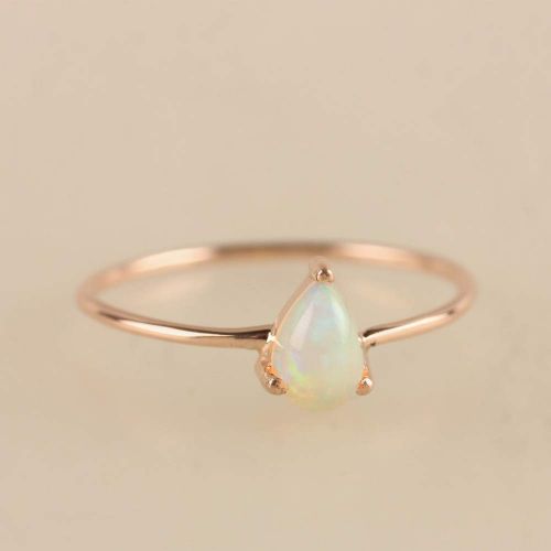  AnjisTouch Genuine 0.31 Ct. Pear Shape Opal Gemstone Delicate Ring Solid 14k Rose Gold Handmade Jewelry Bridal Gift