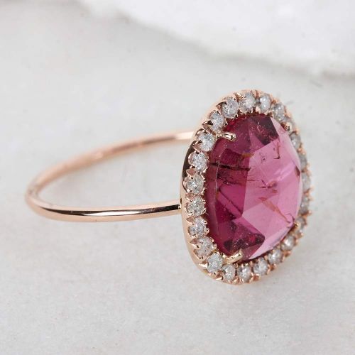  AnjisTouch Fine Natural 2.18 Ct Pink Tourmaline Gemstone Cocktail Ring Diamond Pave Solid 14k Rose Gold Fine Jewelry Thanksgiving Day Gift