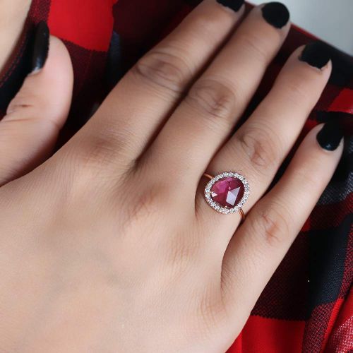  AnjisTouch Fine Natural 2.18 Ct Pink Tourmaline Gemstone Cocktail Ring Diamond Pave Solid 14k Rose Gold Fine Jewelry Thanksgiving Day Gift